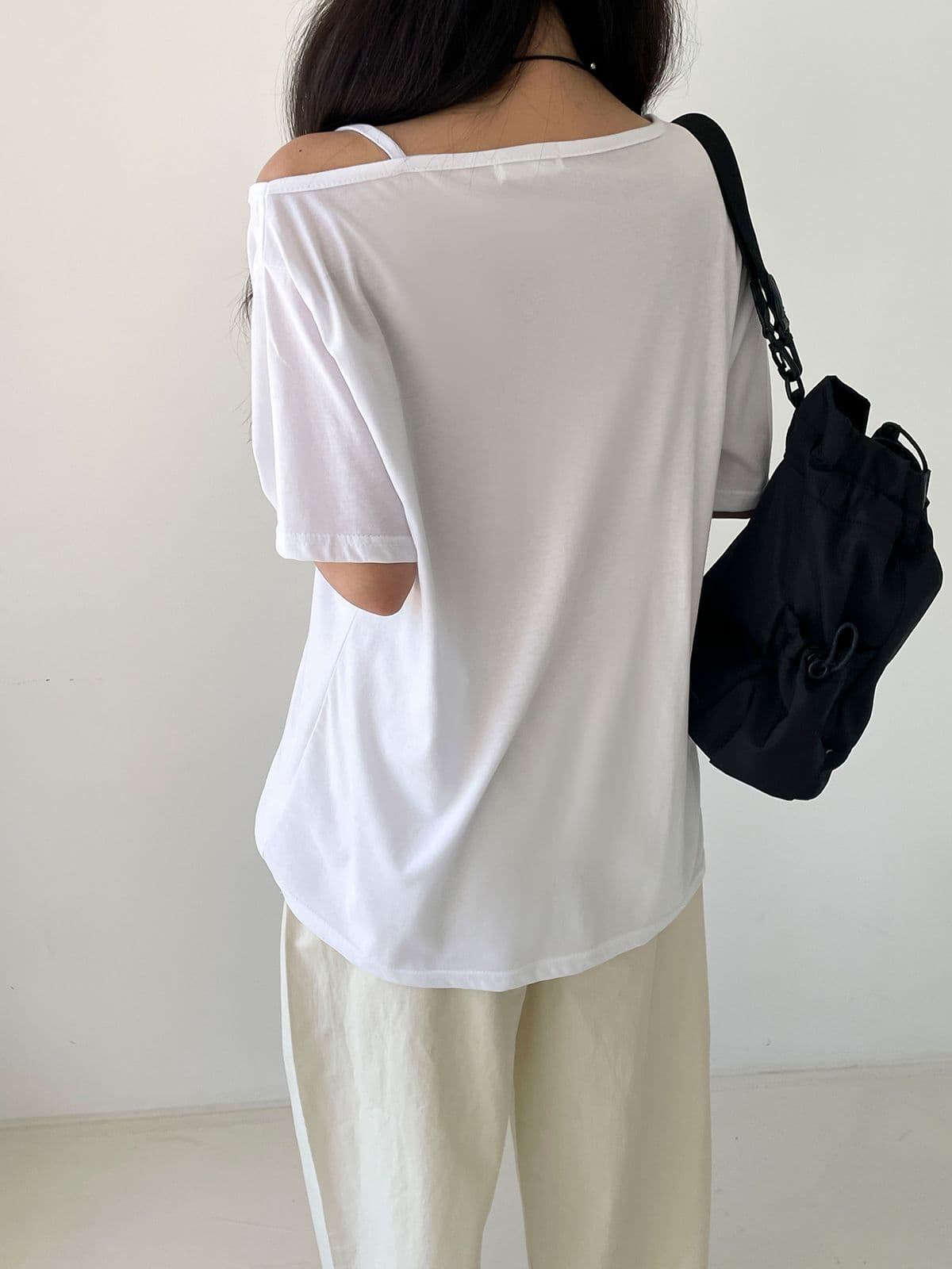 Just One Shoulder (New Short Sleeve T-shirt, Drop Shoulder, Flowy Tee, Daily T-shirt) - 이미지 5