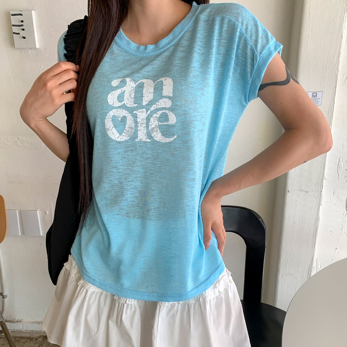 Skin Cap Sleeve ( New Summer Short Sleeve Cap Sleeve See-through Sleeveless Top ) - 이미지 5