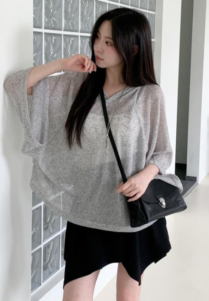 Raglan Hoodie (Knit See-through Hoodie Big Size - 이미지 1