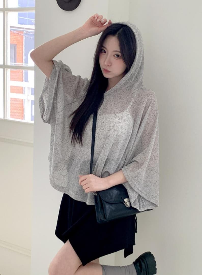 Raglan Hoodie (Knit See-through Hoodie Big Size - 이미지 2