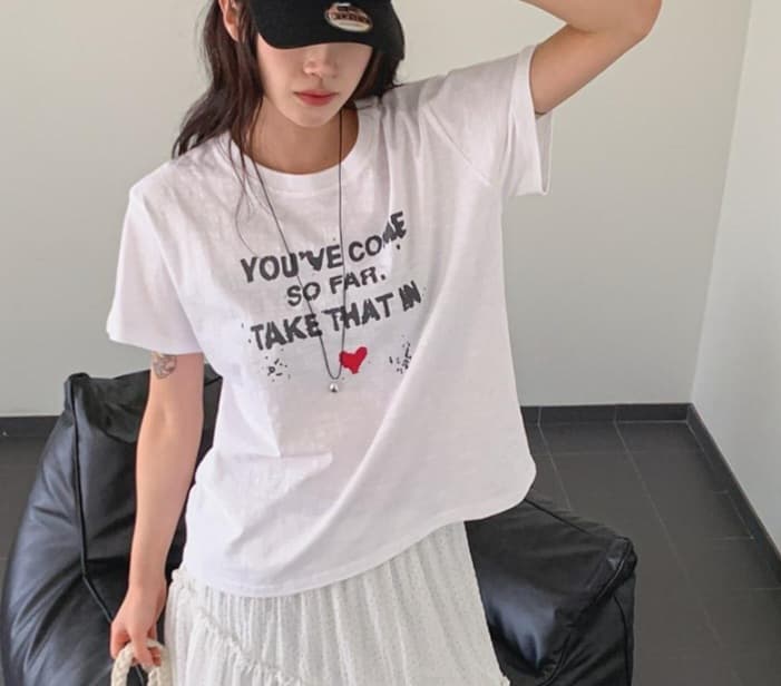 Heart Slab T-shirt (Cotton printed round neck water resistant) - 이미지 1
