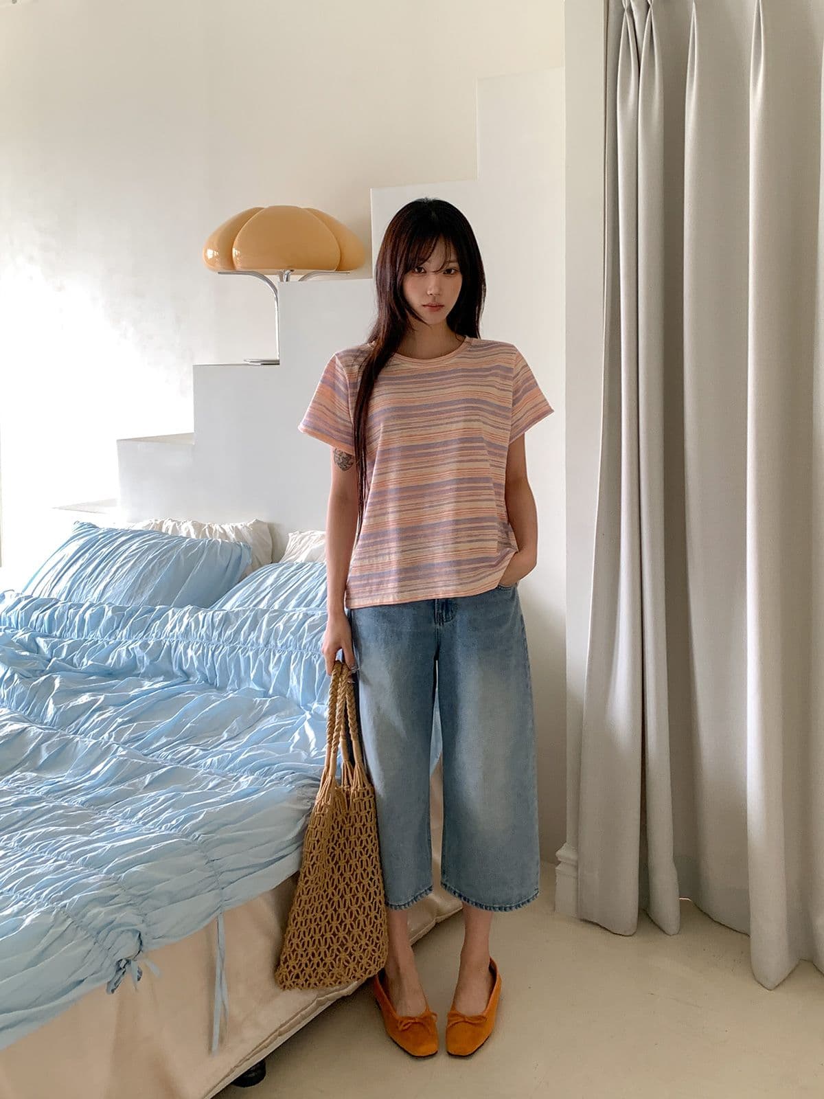 Music Striped T-shirt (Big Size Striped Short Sleeve) - 이미지 5
