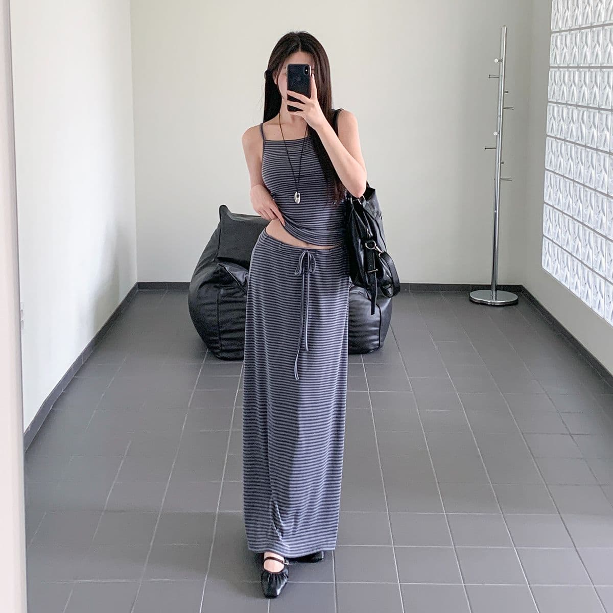 Cheese Striped Set (Stretch Sleeveless Skirt Set Stripe - 이미지 3