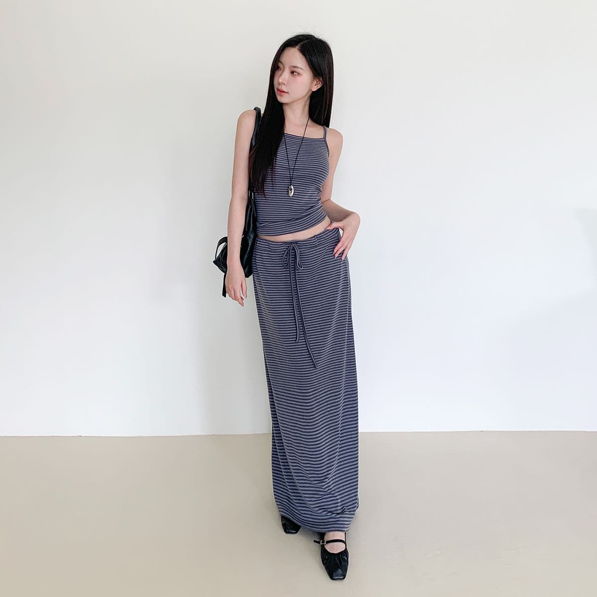 Cheese Striped Set (Stretch Sleeveless Skirt Set Stripe - 이미지 1