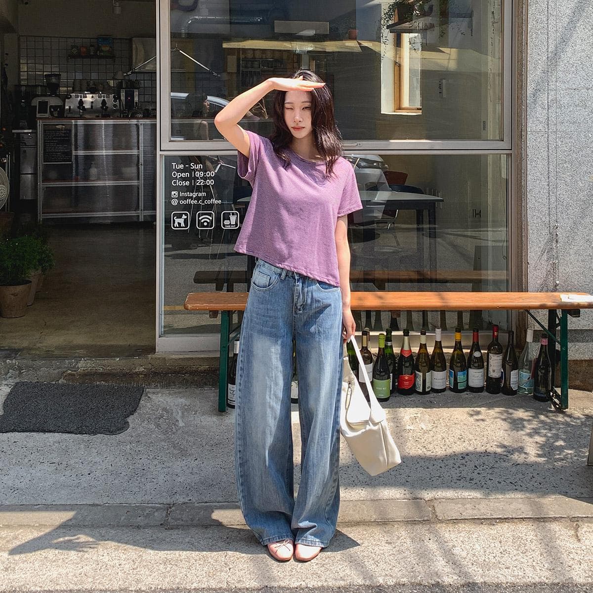 Milk Striped T-shirt (Basic Short Sleeve Striped Round Neck - 이미지 5