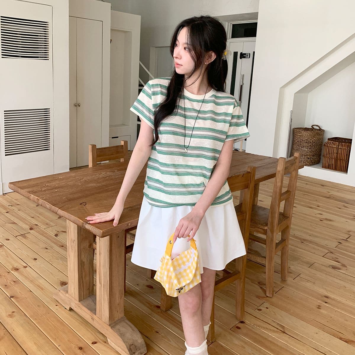 Soyu Dangara T-shirt (Striped Round Neck Short Sleeve) - 이미지 3