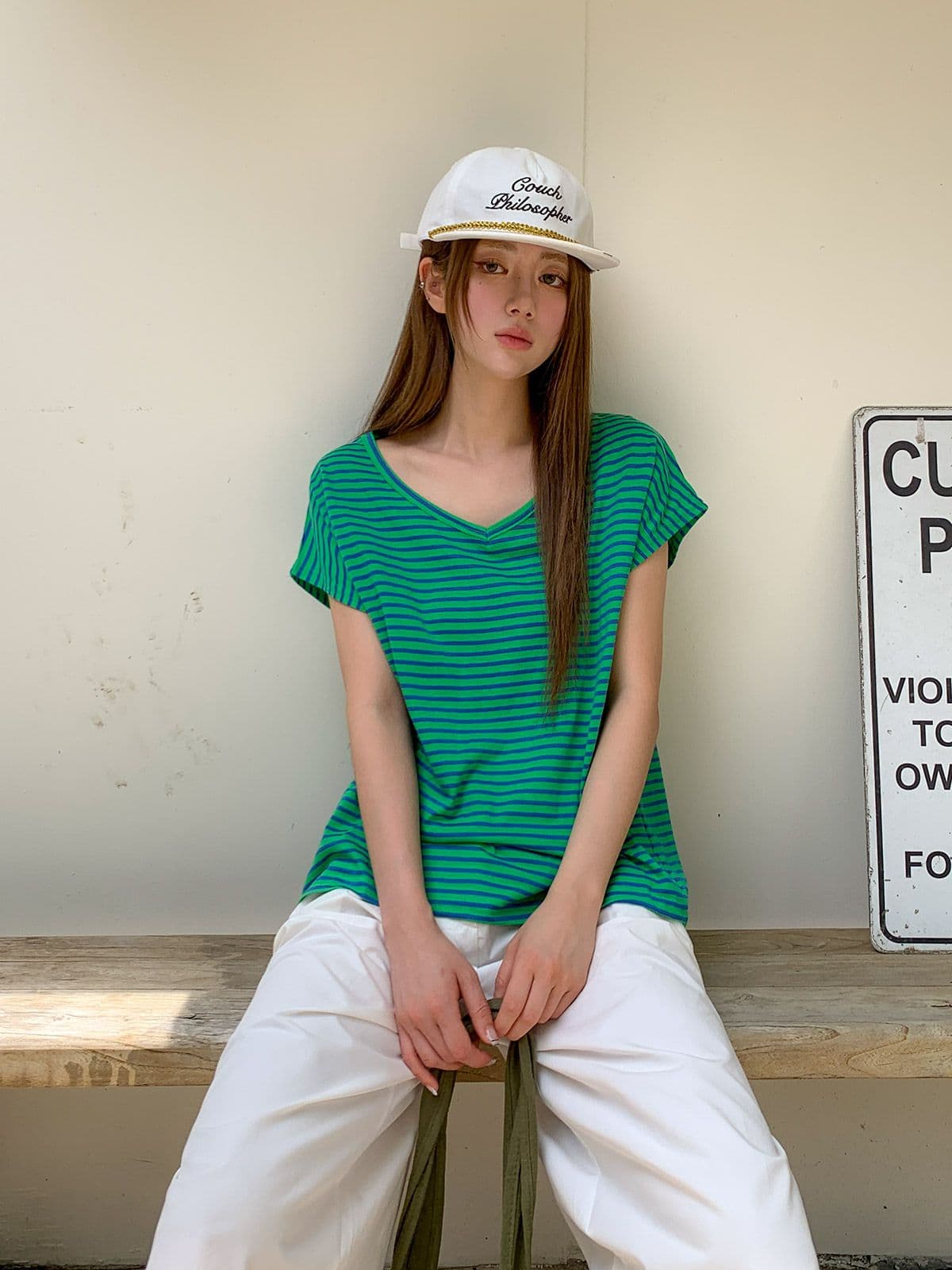 Marine Sleeveless (Striped Sleeveless V-neck Plus Size Casual - 이미지 6