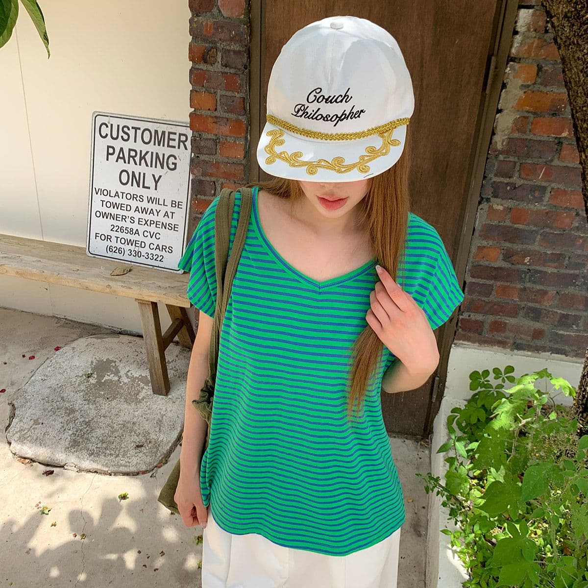 Marine Sleeveless (Striped Sleeveless V-neck Plus Size Casual - 이미지 1