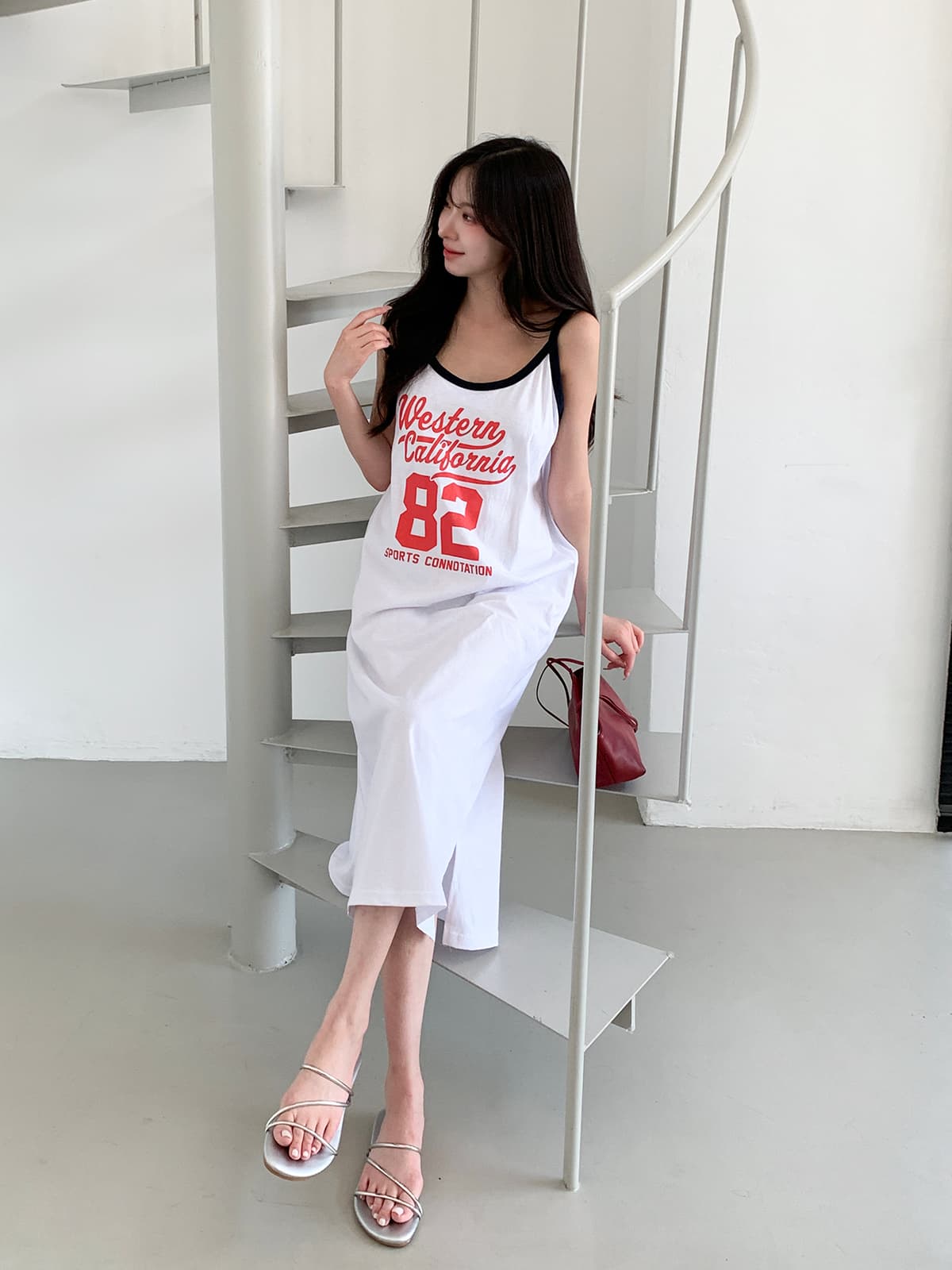 Western dress (long dress with contrasting straps and slit cotton dress) - 이미지 2