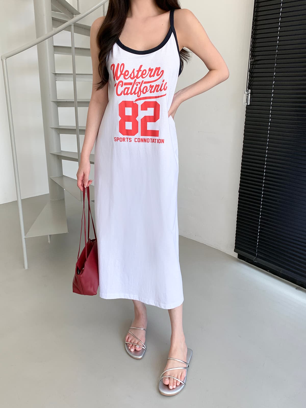Western dress (long dress with contrasting straps and slit cotton dress) - 이미지 1