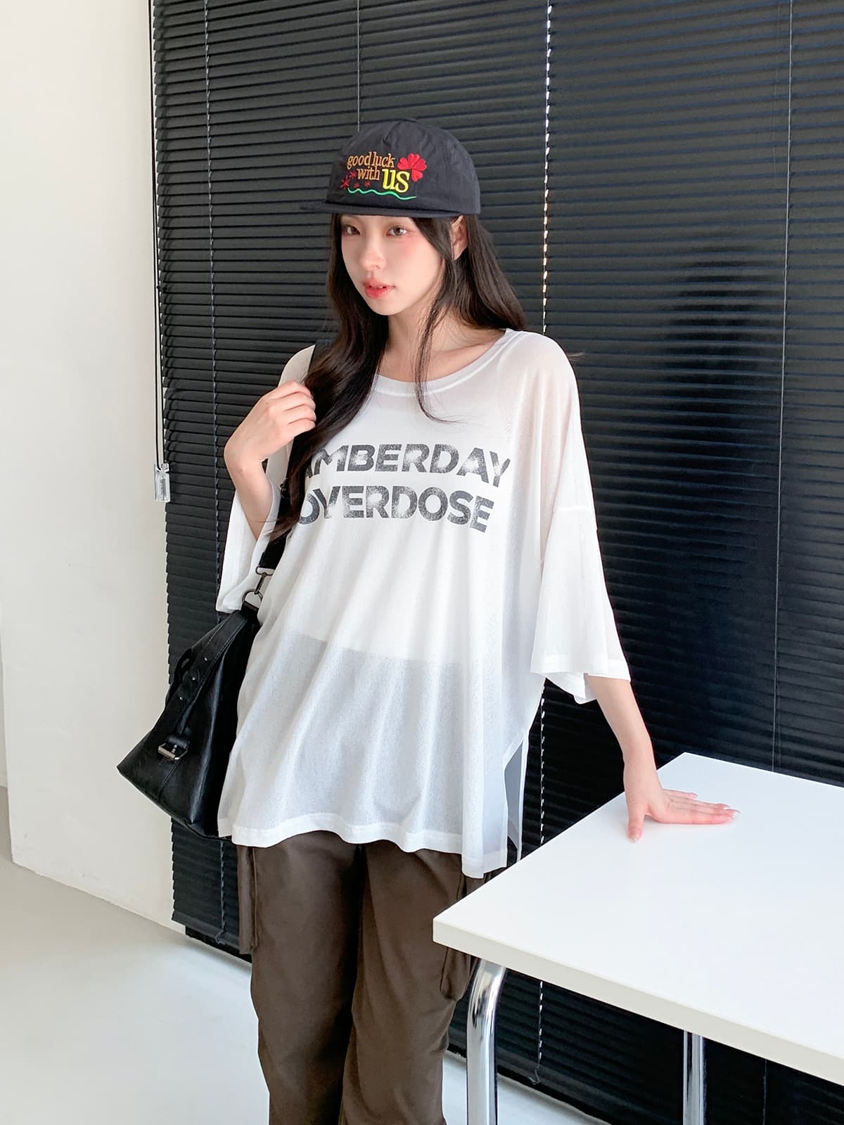 Amber Day T-shirt (See-through oversized boxy tee) - 이미지 1