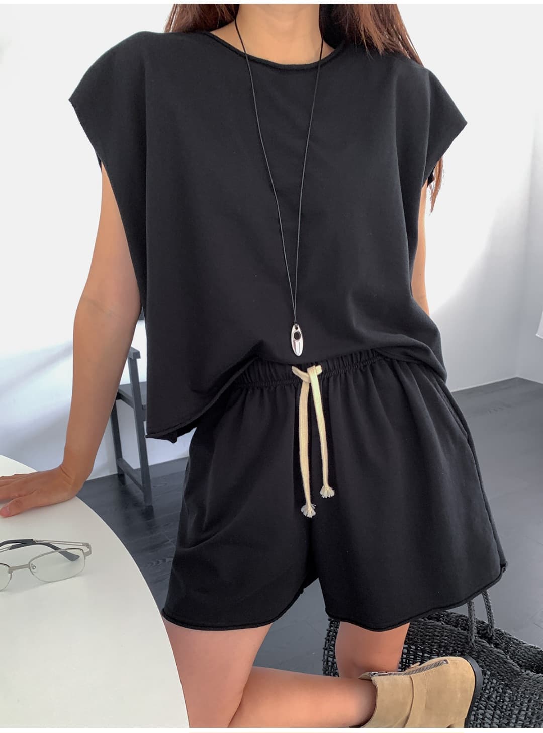 Raw Label Set (Vest and Pants Set Casual Cotton - 이미지 3
