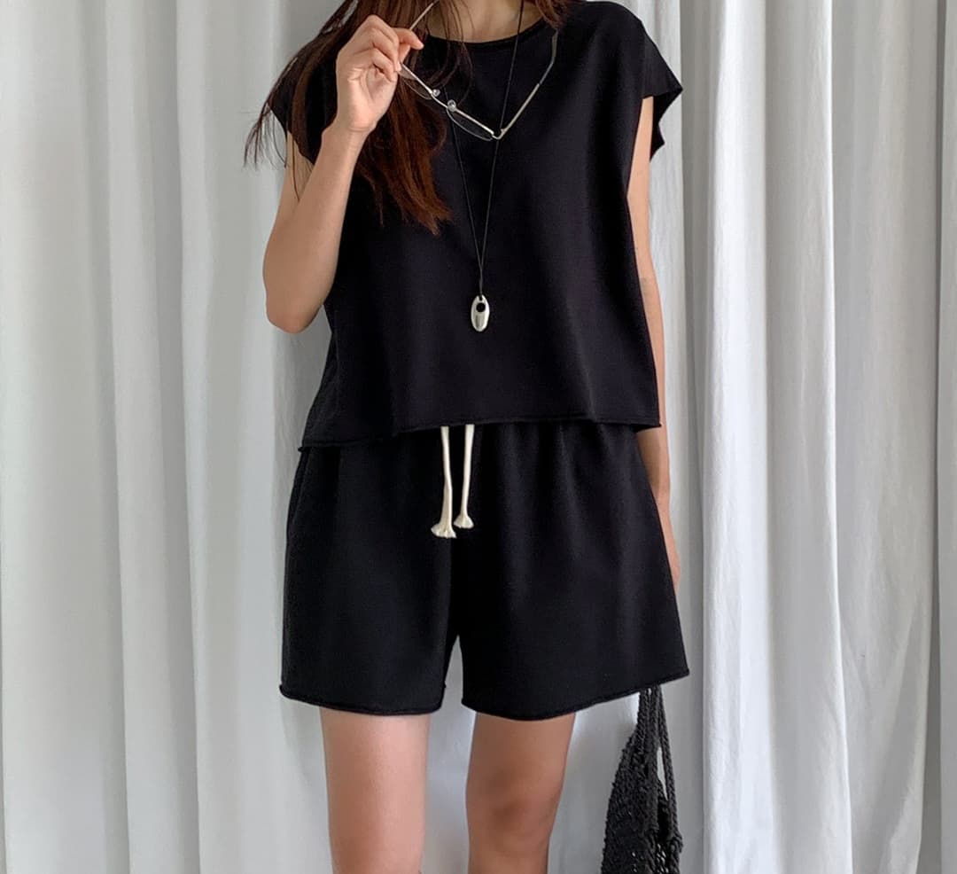 Raw Label Set (Vest and Pants Set Casual Cotton - 이미지 1