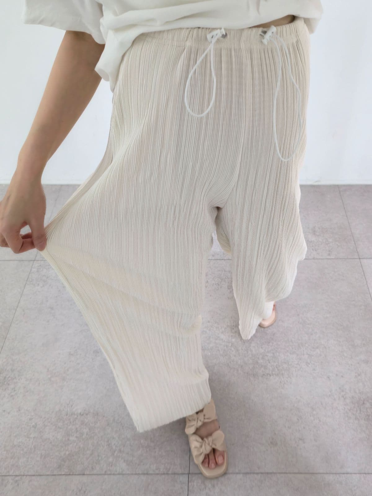 Pleated Stopper Banding String Wide Pants - 이미지 7