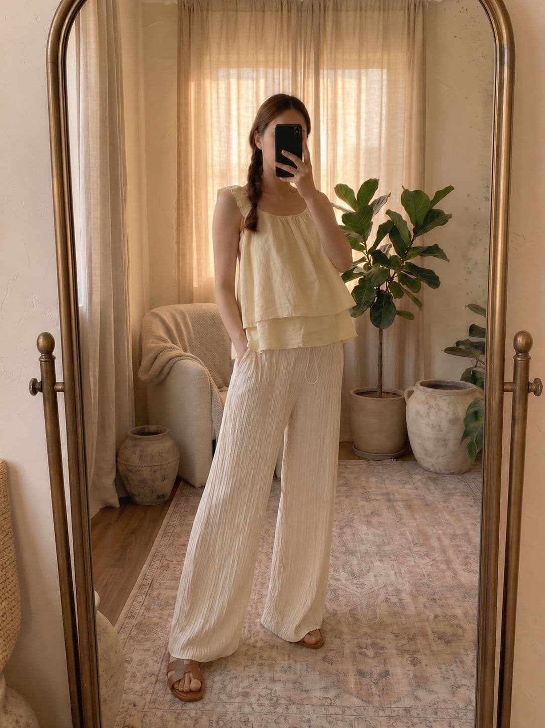 Pleated Stopper Banding String Wide Pants - 이미지 1