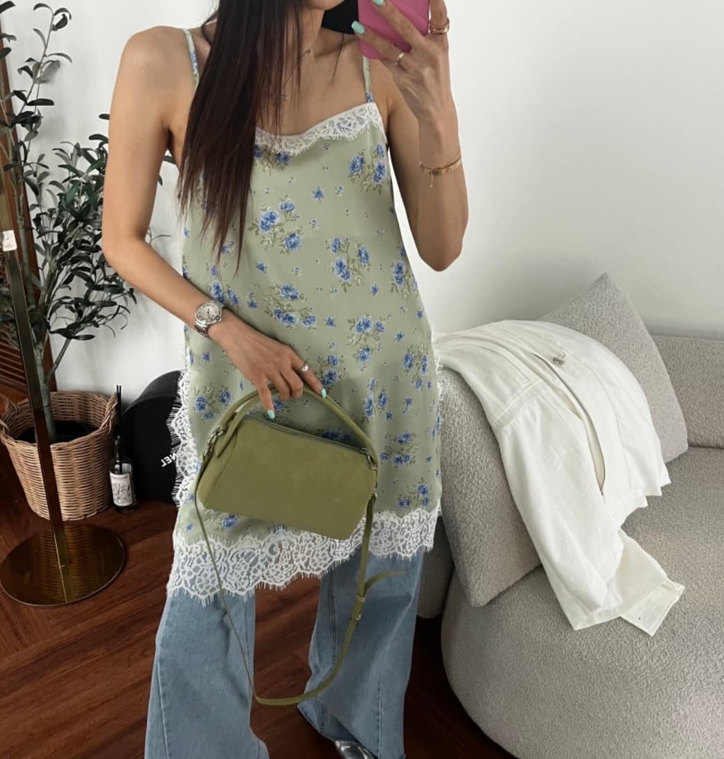 Flower lace trimmed sleeveless long top - 이미지 6