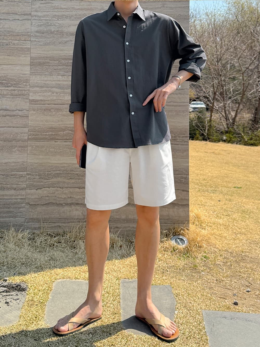 No. 668 Linen Single-Pleat Shorts 1/2 Pants - 이미지 9