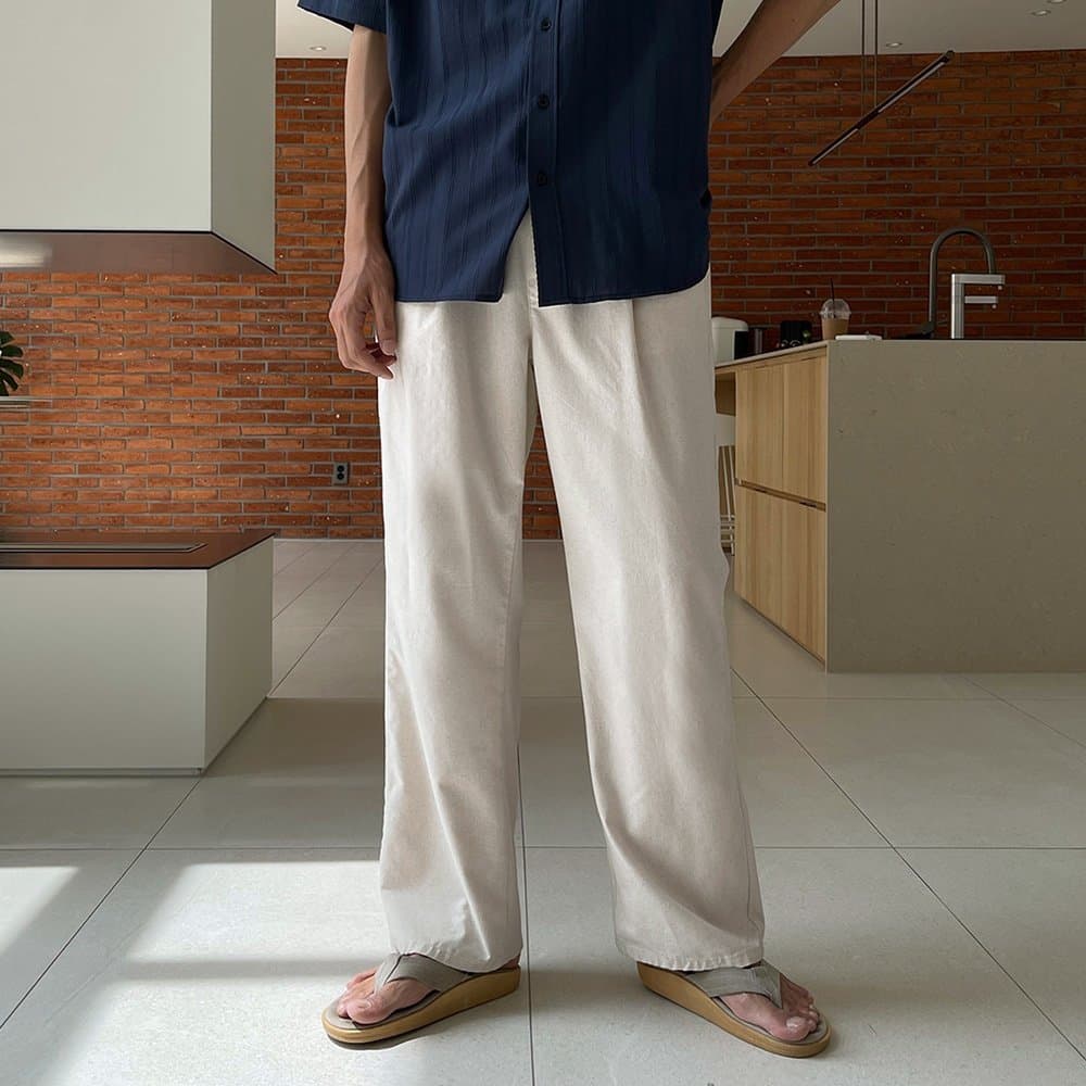 No. 669 Linen Single-Pleat Wide Pants Elastic Waist Wide - 이미지 17