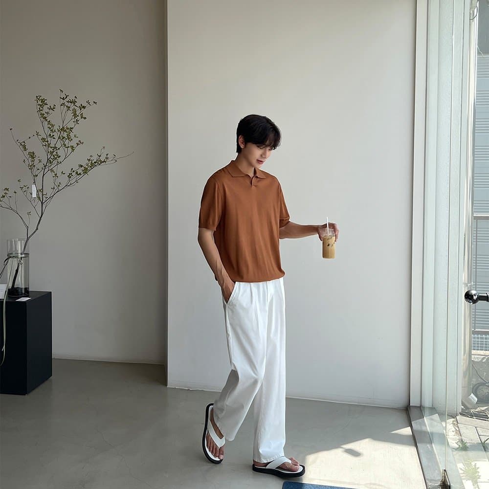 No. 669 Linen Single-Pleat Wide Pants Elastic Waist Wide - 이미지 4
